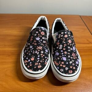 Vans Classic Slip On Black Floral Canvas Sneaker Shoe Skate Casual Girly W6.5